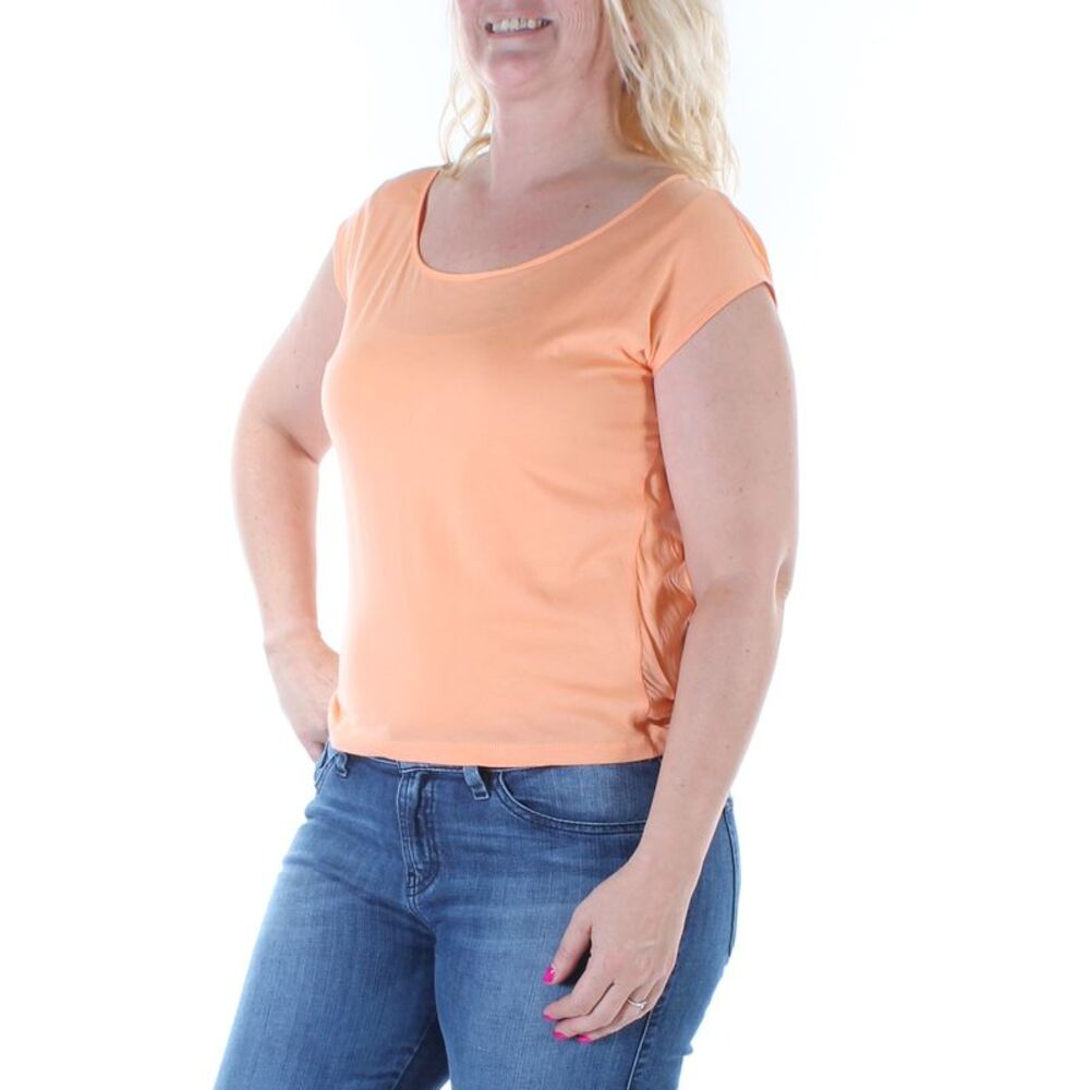 COLOR STORY Womens Orange Cut Out Sleeveless Jewel Neck T-Shirt Size: L